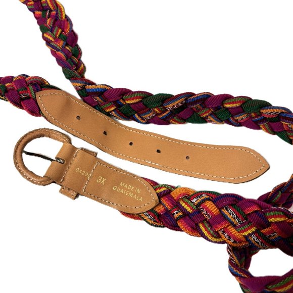 Guatemala Mexican Fabric Leather Colorful Belt Large 42-46" - Picture 7 of 8